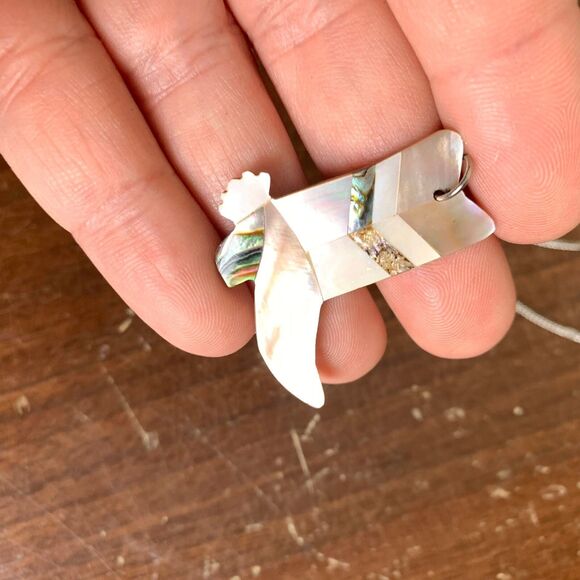 Cowgirl boot with shell inlay design necklace with silver tone chain & extender - Picture 4 of 6